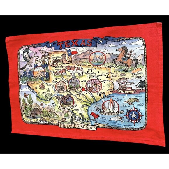 Kay Dee TEXAS Tea Towel Cotton Lone Star State Carrie Wagner Design 18"x26" - Picture 1 of 10